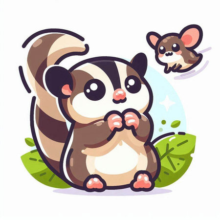 Cute cartoon baby skunk sitting on the grass. Vector illustration.のイラスト素材