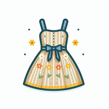 Cute summer dress with flowers and bow. Hand drawn vector illustration.のイラスト素材