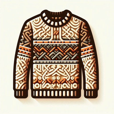 Illustration of a brown sweater with a pattern on a white backgroundのイラスト素材