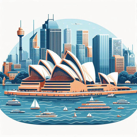 Sydney, Australia. City skyline in flat style. Vector illustration.のイラスト素材