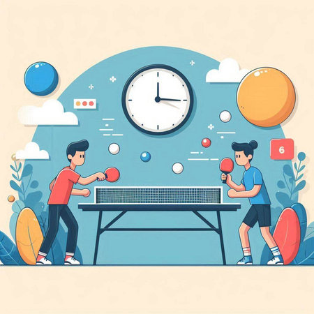 Table tennis concept with people playing table tennis. Vector illustration in flat styleのイラスト素材