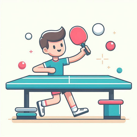 Table tennis player playing table tennis. Vector illustration in cartoon style.のイラスト素材