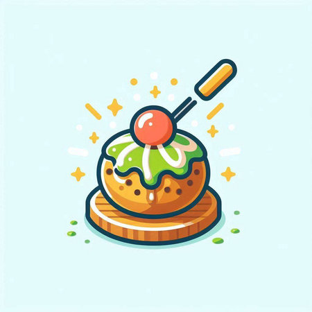 Cake with cherry on top. Vector illustration of a dessert.のイラスト素材