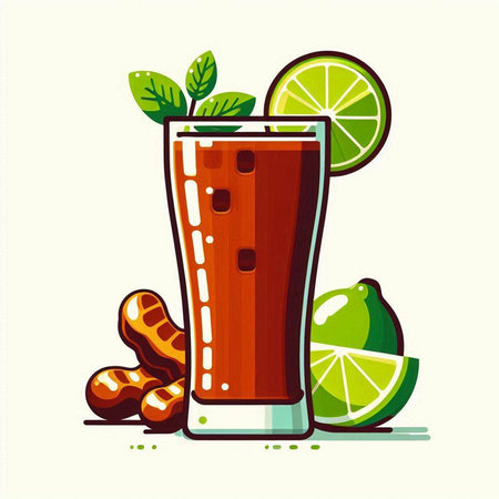 Glass of fresh iced tea with lime and mint, vector illustrationのイラスト素材