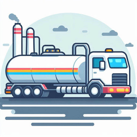 Oil tank truck on the road. Vector illustration in flat style.のイラスト素材