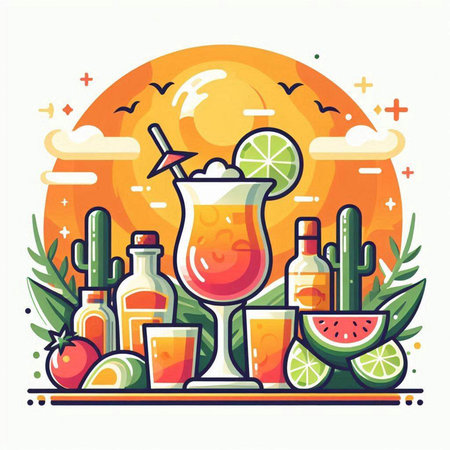 Colorful vector illustration of a set of cocktails in flat style.のイラスト素材