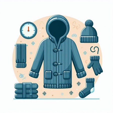 Winter clothing set. Vector illustration in flat style. Winter clothing.のイラスト素材