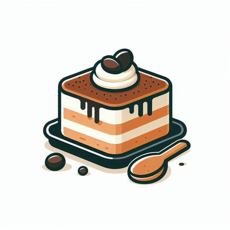 Coffee cake with whipped cream and chocolate. Vector illustration.のイラスト素材