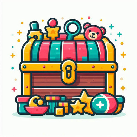 Cartoon chest with toys. Cute vector illustration for children.のイラスト素材