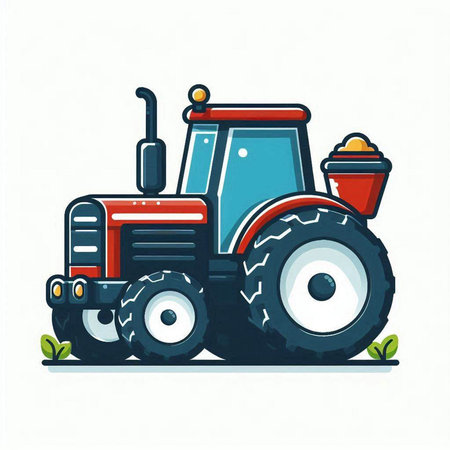 Tractor icon. Vector illustration of a tractor on white background.のイラスト素材