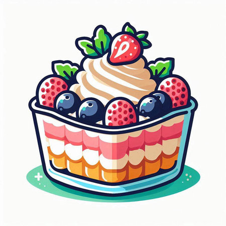 Vector illustration of a cake with strawberries, blueberries and whipped creamのイラスト素材