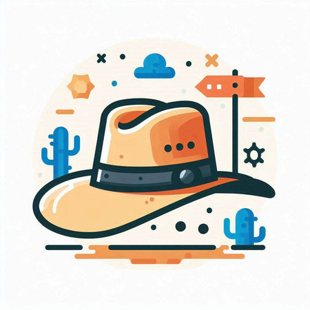 Cowboy hat and cactus. Wild West vector illustration in flat style.のイラスト素材