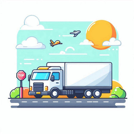 Truck on the road. Flat vector illustration on white background.のイラスト素材