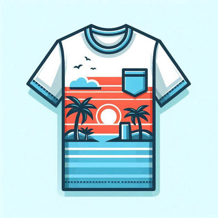 T-shirt design with beach and palm trees. Vector illustration.のイラスト素材
