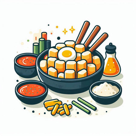 Illustration of japanese food, sushi and rolls in bowl.のイラスト素材