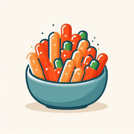 Fried sausages in a bowl. Vector illustration in flat styleのイラスト素材