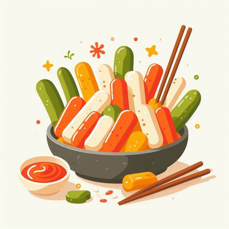 Illustration of japanese hot dog in bowl with chopsticksのイラスト素材