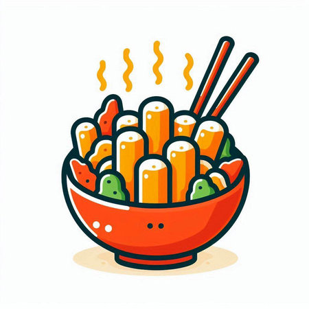 Illustration of a bowl of chinese noodles with chopsticks.のイラスト素材