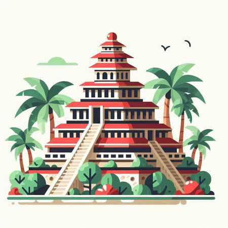 Pagoda on the island of Sri Lanka. Vector illustration.のイラスト素材