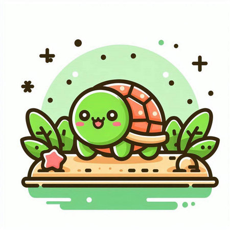 Cute turtle on the ground. Vector illustration in cartoon style.のイラスト素材