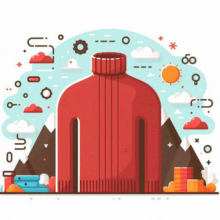 Vector illustration of a red building in the middle of the mountains.のイラスト素材