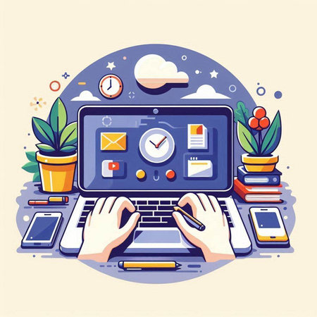 Flat design modern vector illustration concept of online education, distance learning, e-learning, e-learning, webinar, tutorials.のイラスト素材