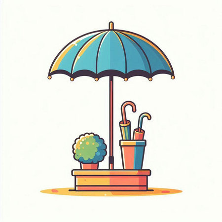 Illustration of an umbrella and a cocktail in a plastic cup.のイラスト素材