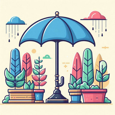 Umbrella in the garden. Flat design. Vector illustration.のイラスト素材