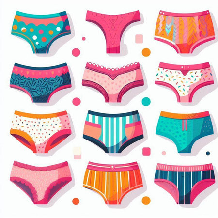 Women's underpants. Set of colorful panties. Vector illustration.のイラスト素材