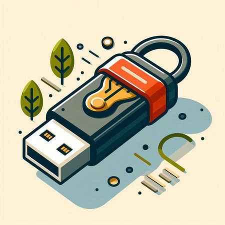 Usb flash drive isometric vector illustration. Usb flash drive with a lock.のイラスト素材