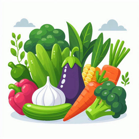 Vegetables vector illustration. Fresh organic vegetables in cartoon style.のイラスト素材