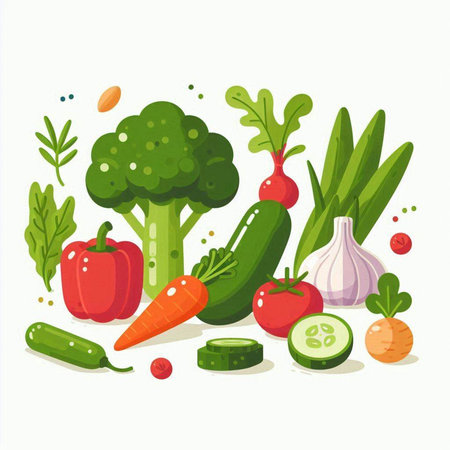 Vegetables set. Vector illustration in flat style. Healthy food.のイラスト素材