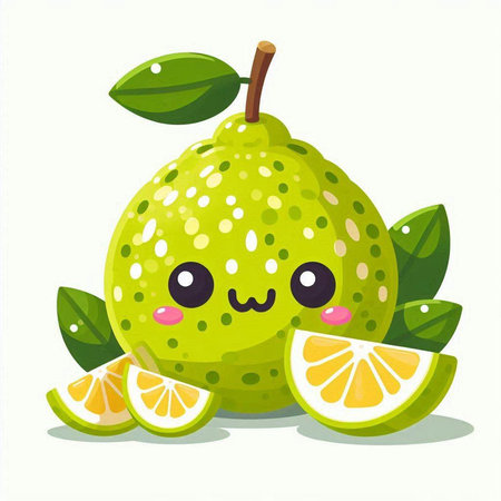 Cute kawaii lime fruit character with cute face and eyes. Vector illustration.のイラスト素材
