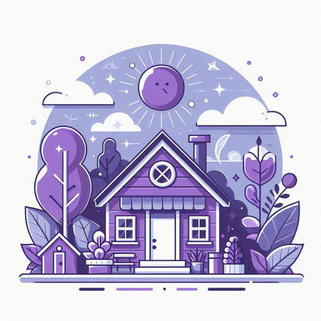 Vector illustration of a cute house in the forest. Cartoon style.のイラスト素材