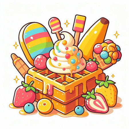 Colorful ice cream in a wooden box. Vector illustration isolated on white background.のイラスト素材