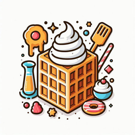Illustration of sweet food and dessert icons in line art style - vectorのイラスト素材