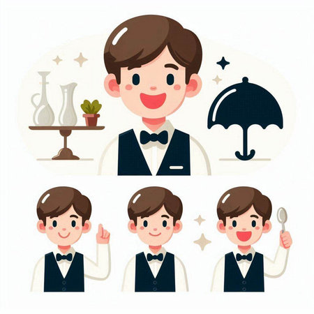 Waiter, waiter, waiter, restaurant staff. Vector illustration.のイラスト素材