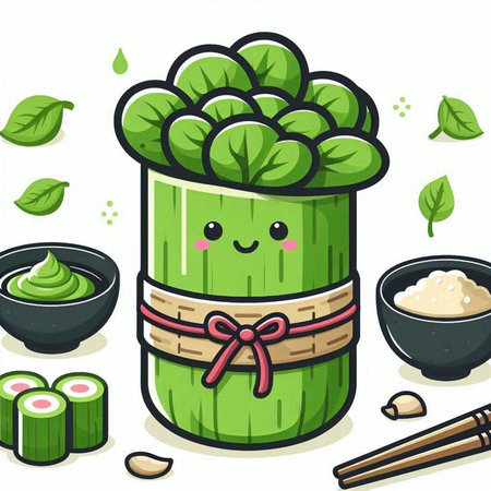 Illustration of a Smiling Asparagus Mascot Characterのイラスト素材