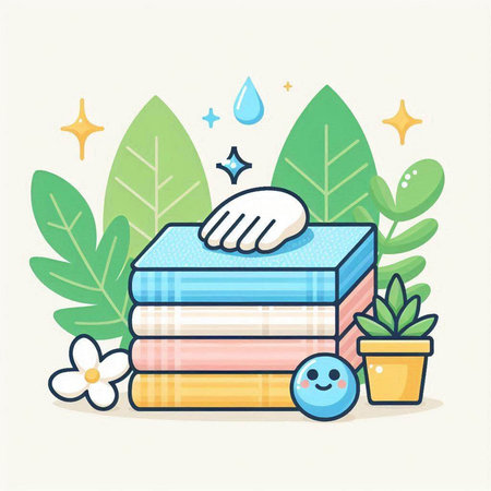Pile of books and flowers. Vector illustration in flat style.のイラスト素材