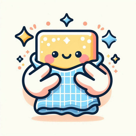 Cute square cake cartoon character with happy face, vector illustration.のイラスト素材