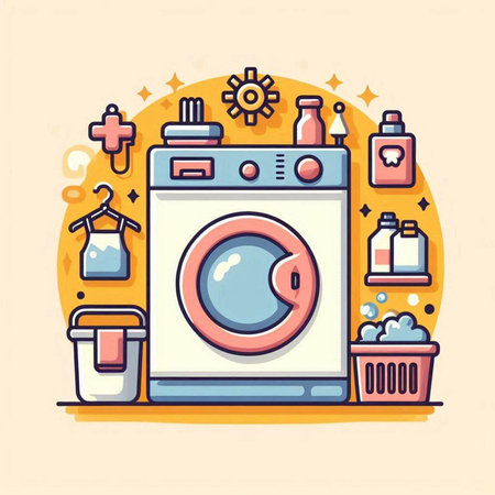 Laundry service concept. Modern flat line design vector illustration.のイラスト素材