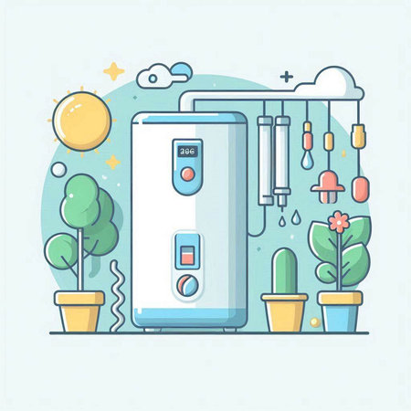 Vector illustration of home air purification system in flat line style.のイラスト素材