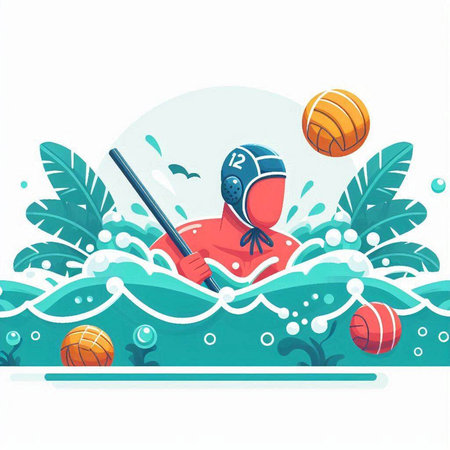 Water volleyball player on the water. Vector illustration in cartoon style.のイラスト素材