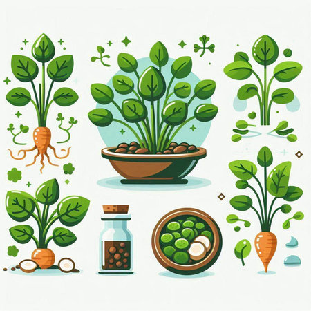 Set of vector illustrations of vegetables and herbs in the flat style.のイラスト素材