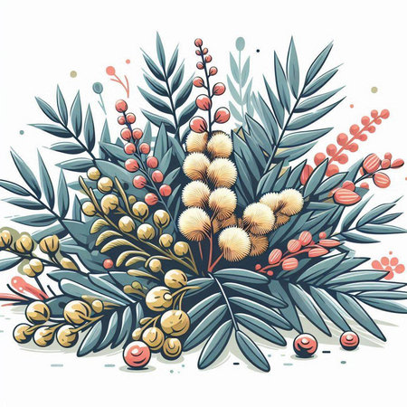 Bouquet of branches with leaves and berries. Vector illustration.のイラスト素材