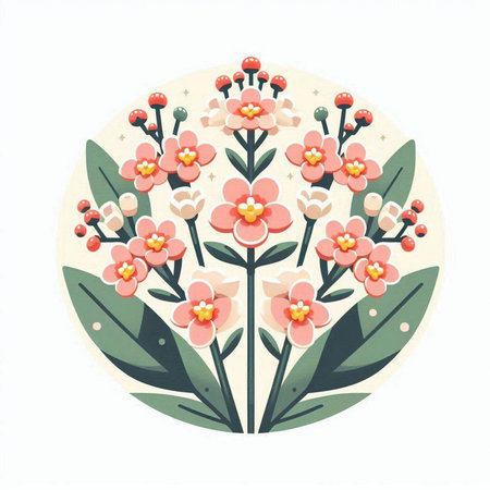 Floral round frame with pink and white flowers. Vector illustration.のイラスト素材