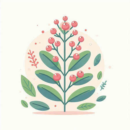 vector illustration of a rowan branch with red berries and green leavesのイラスト素材