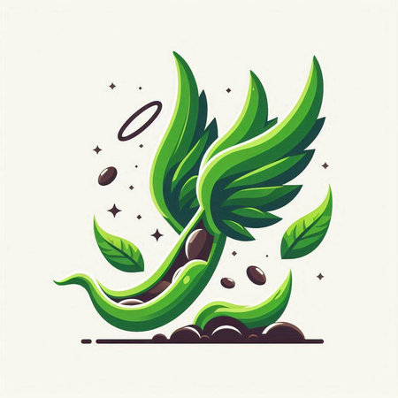 vector illustration of a green bird with wings and leaves on a white backgroundのイラスト素材