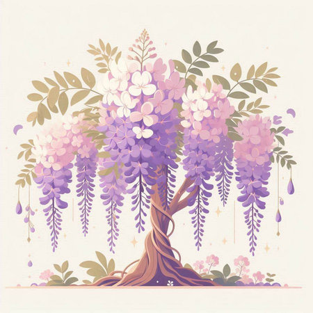 Wisteria tree. Floral background. Vintage vector illustration.のイラスト素材