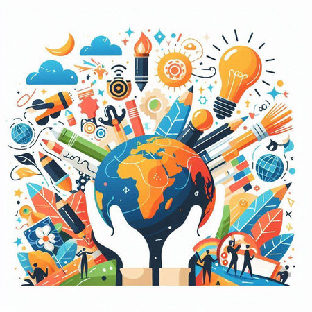 Flat design vector illustration concept of creative idea, innovation and creativity.のイラスト素材